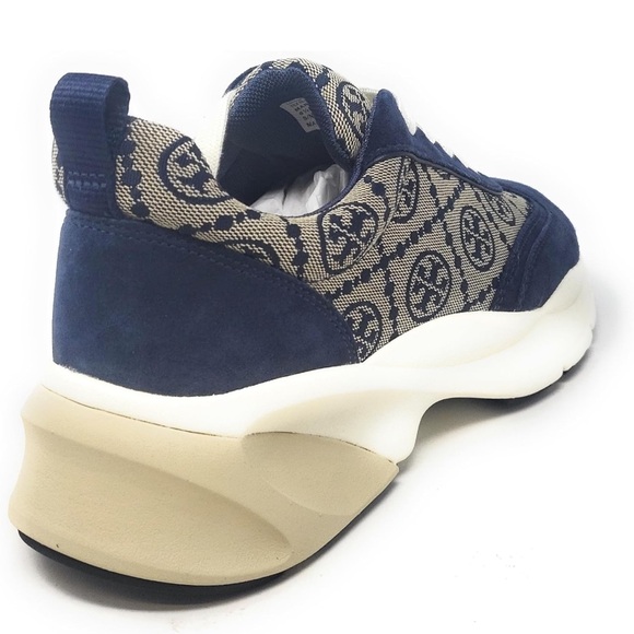 Authentic Tory Burch T Monogram Good Luck Sneakers M Navy Blue Monogram Size 11 - Picture 10 of 13